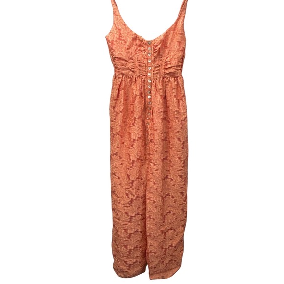 Free People Dresses & Skirts - Free People Vibe Check Maxi Dress Orange Floral Button Front Boho Sleeveless Med